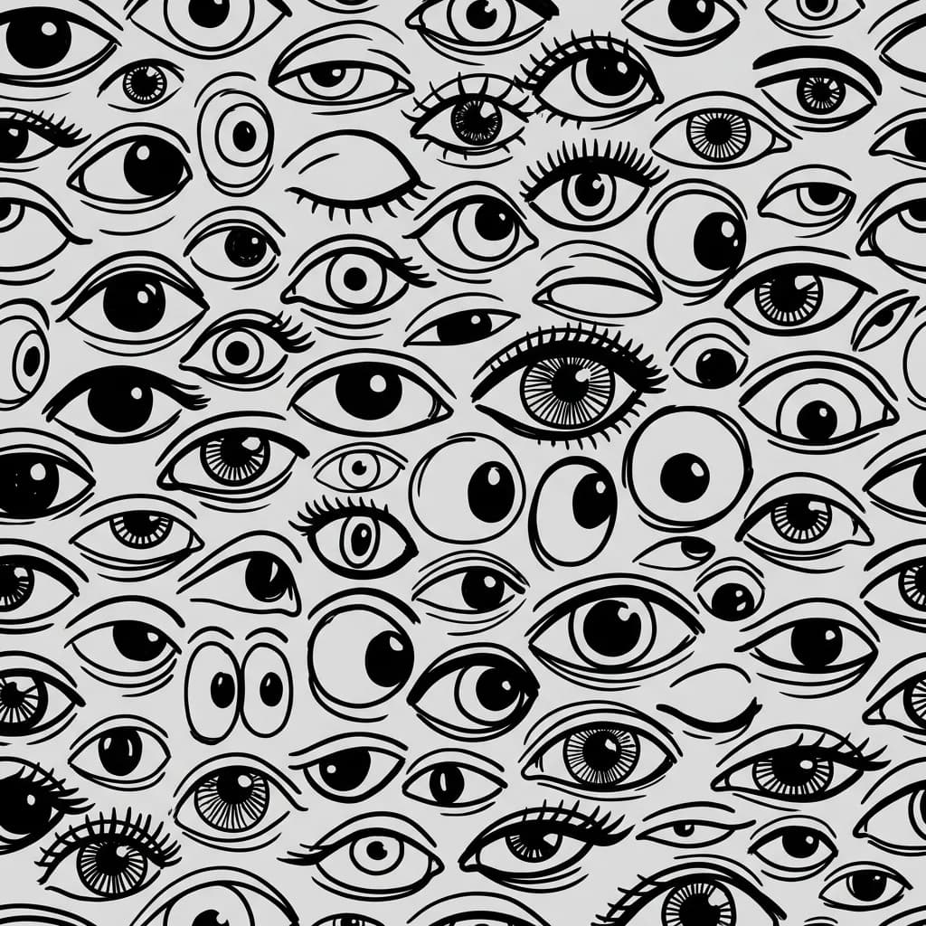 Black and White Hand-Drawn Eye Pattern